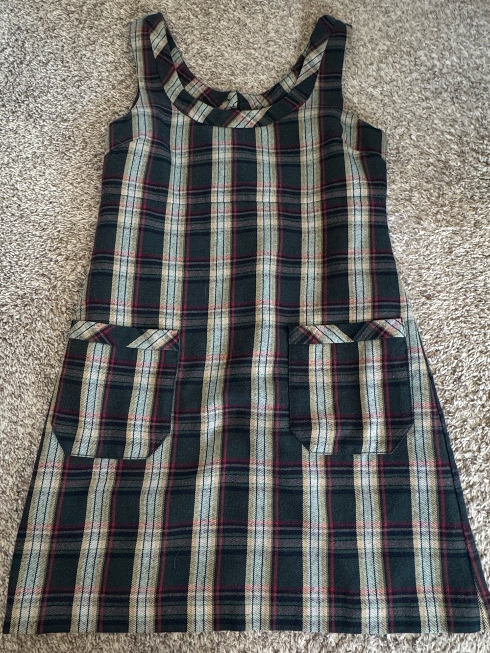 Old Navy Black Plaid Pinafore with Tan and Red Accents